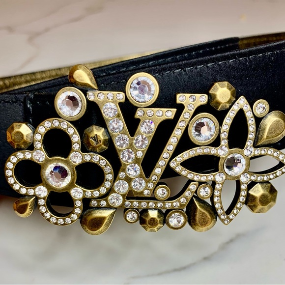 Louis Vuitton Black Satin Rhinestone Fleurs Runway Belt Limited/RARE 2010 COA - Picture 5 of 17